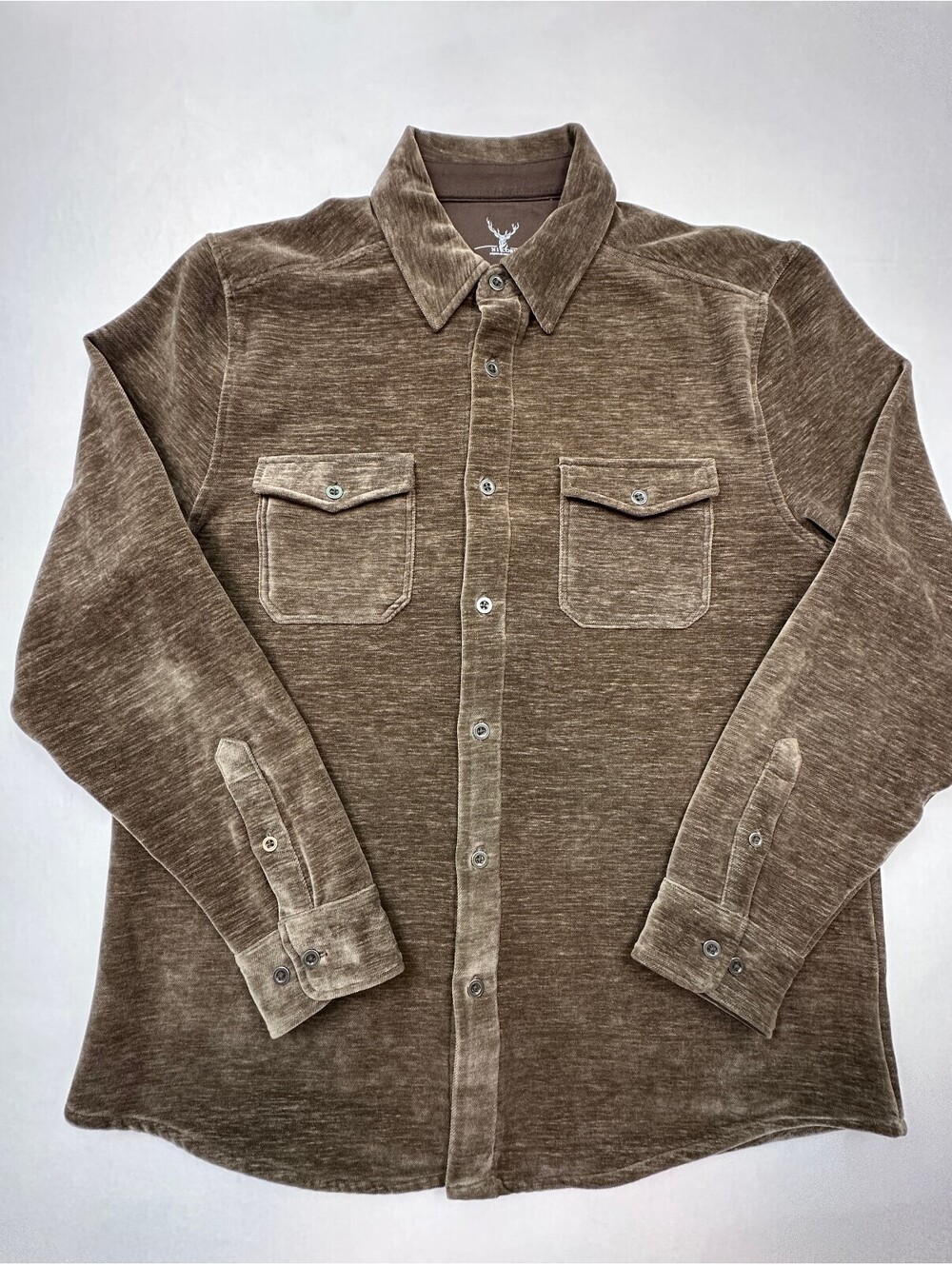Nicoby Premium Mens Wear Brown Velour Button-Up Shirt Large